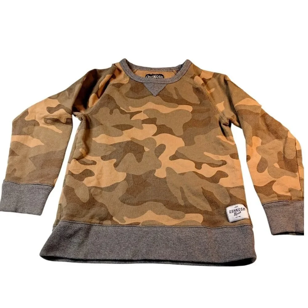 Oshkosh Boys Green & Brown Camo Pullover Sweatshirt - Size 8